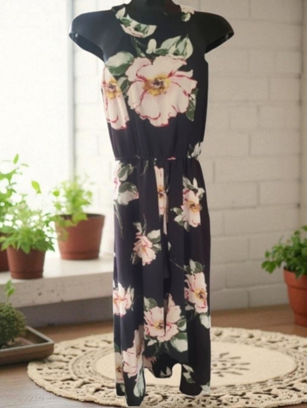 Trixxi Floral High Low Halter Dress With Open Front Skirt & Built-In Shorts Sz M